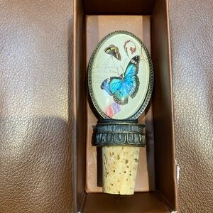 NIB Beautiful Butterfly Wine Stopper. Two-Sided Antique Design.